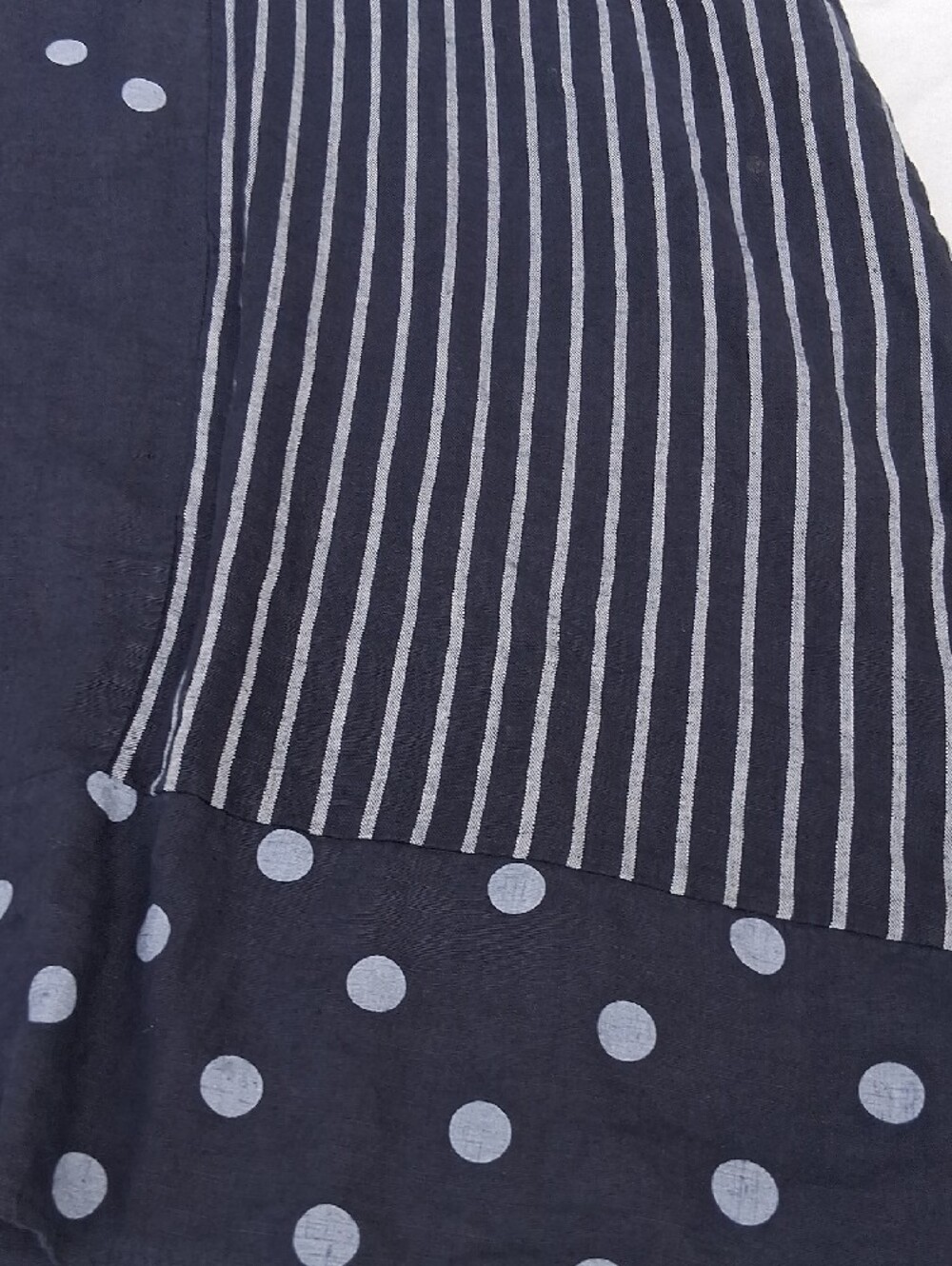 Casual Polka Dot & Stripe Patchwork Linen Maxi Dress - Black - Picture 11 of 12